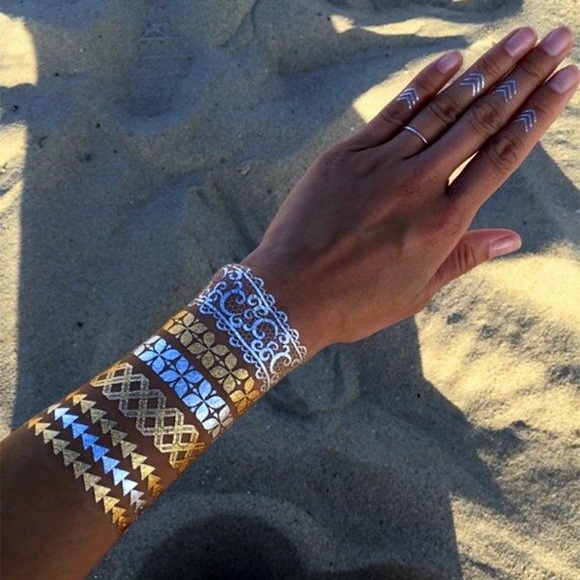 4 Sheets Boho Festival Temporary Metallic Flash Tattoos - Picture 10 of 16